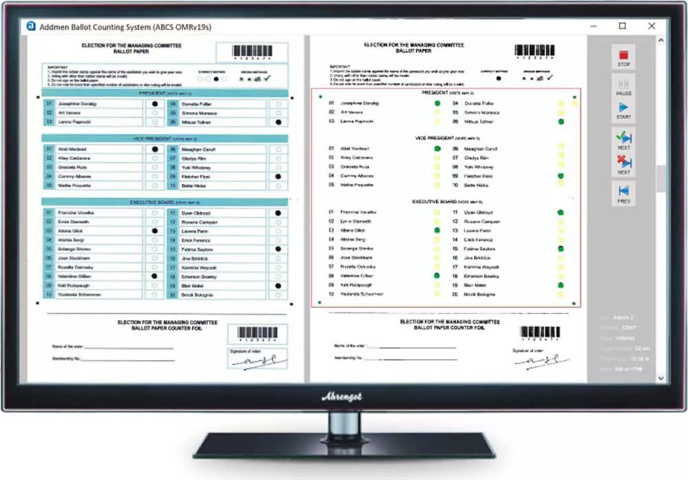 Additional interface for the manual validation of Election Sheet Reading